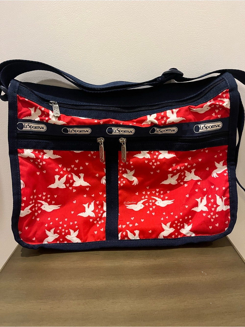 LeSportsac Red Love Birds & Hearts Shoulder/Crossbody Bag